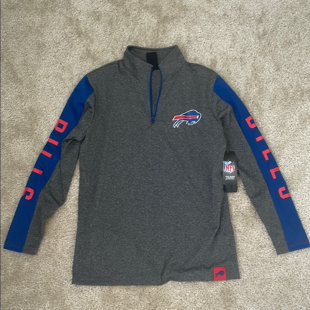Buffalo Bills NFL Team Gray and Blue Quarter-Zip Pullover